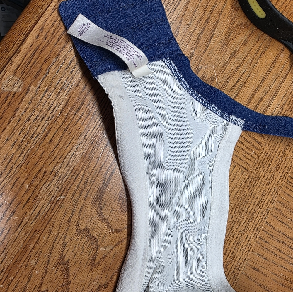 Cacique Blue White Cotton Boost Plunge Underwire Bra 42DD - Picture 7 of 12
